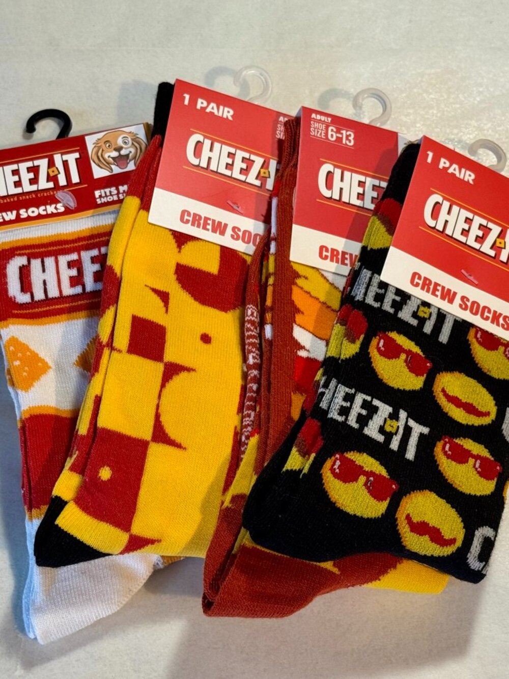 4 Pairs Cheez-It Novelty Crew Socks Size 6-12/13 OSFM
